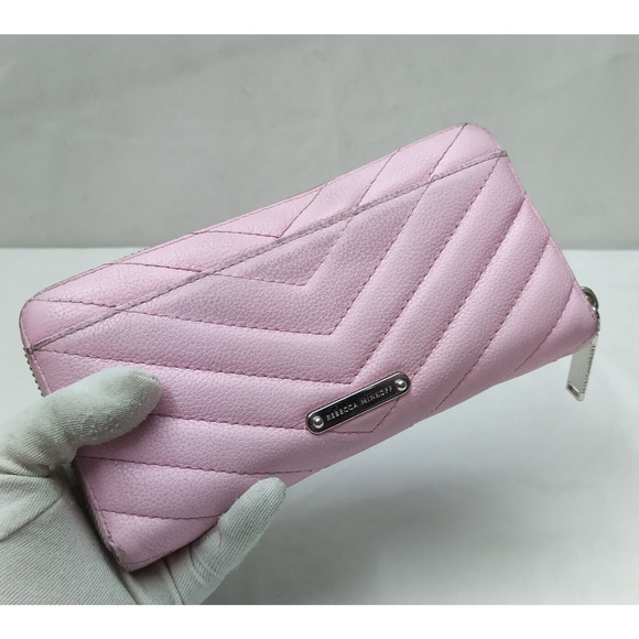 Rebecca Minkoff Pink Leather Chevron Quilted Zip Around Credit Card Wallet - Picture 3 of 16